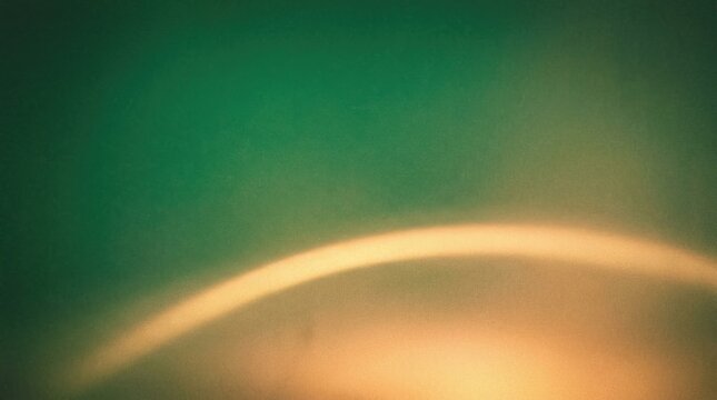 Abstract Grainy Green and Orange Gradient Background with Curved Light Leak Arc, Retro Film Glow Texture