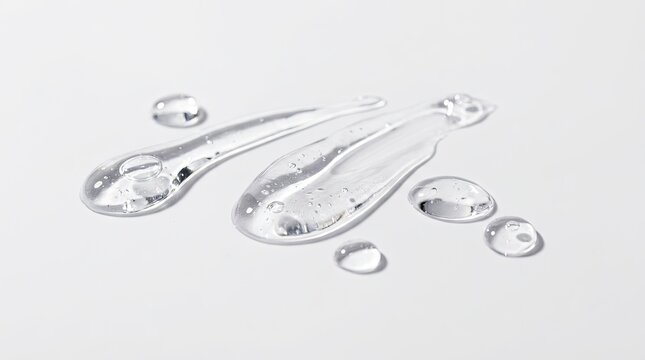 Transparent Cosmetic Gel Smear and Drops on White Background, Clear Serum Texture Swatch for Skincare Product Design