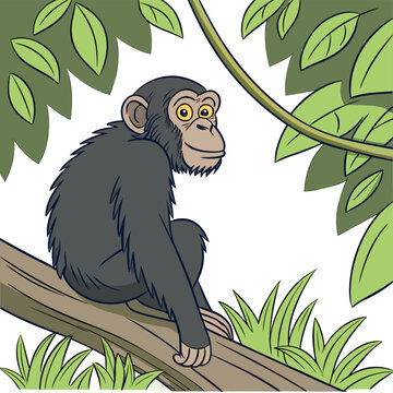 Set of different monkey silhouettes isolated on white background. Capuchin monkey and chimpanzee hanging, sitting and running