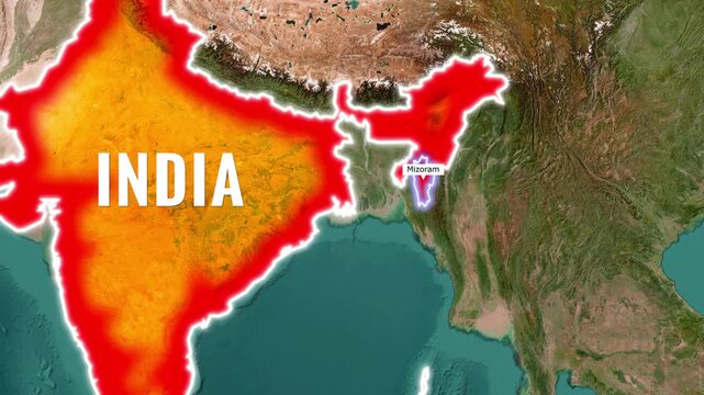 Mizoram state highlighted on map of India video footage
