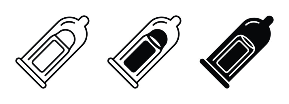Condom Icons, Safe Sex Symbols, Health Protection Vector Graphics