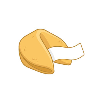 A single golden-brown fortune cookie with a blank white paper fortune strip emerging from its opening, isolated on a white background.