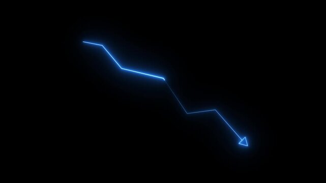Global business line animation. Abstract glowing neon line business graph growth arrow to down arrow.4k motion video..