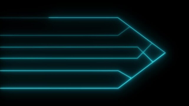 Arrow shape animation displays horizontal telemetry lines on dark. Directional navigation guidance coordinates guide this arrow shape. Modern user interface uses the shape.