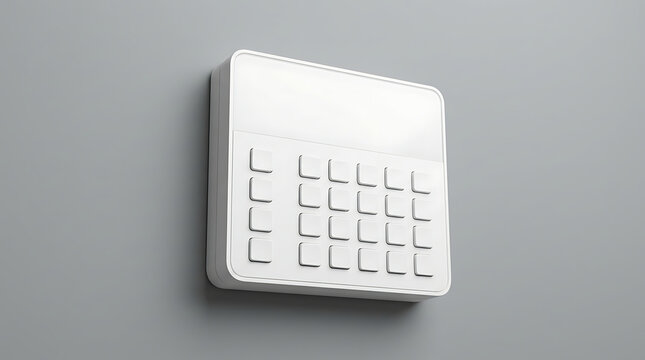 Modern White Smart Home Security Keypad Mounted On A Minimalist Grey Wall For Interior Automation And Safety Control