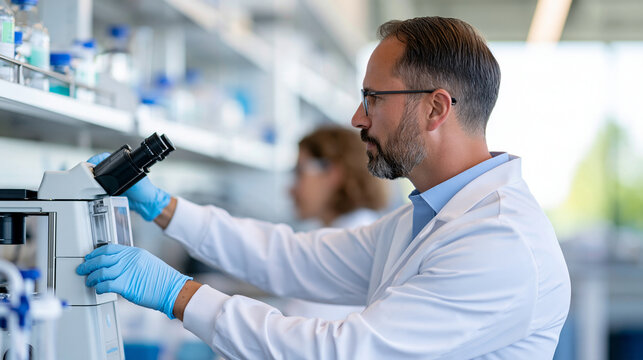 A high-end commercial photo of a researcher calibrating a digital spectrometer device on a clean lab bench