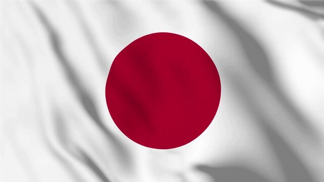 Realistic waving Japanese national flag animation loop