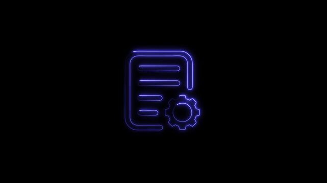 Neon bule Glowing Book Icon with Gear Symbol - Manual, Instruction, or Settings Concept on Black Background