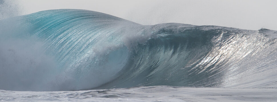 Powerful Turquoise Ocean Wave Rising Before Breaking