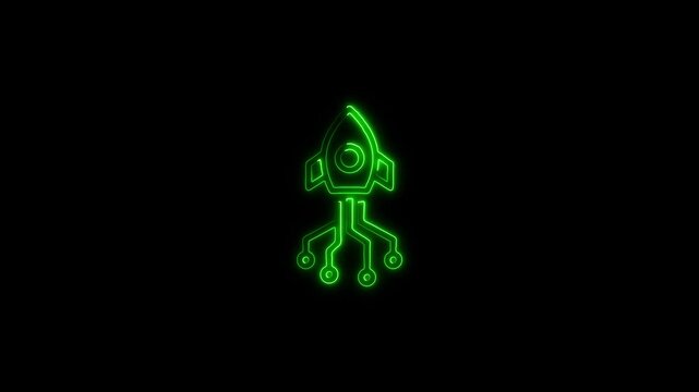 Abstract air plan icon animation with neon shine in black background. Glowing Simple plane icon, flay icon animation concept, simple flat plane animation. Airplane line path animation, 4k video.