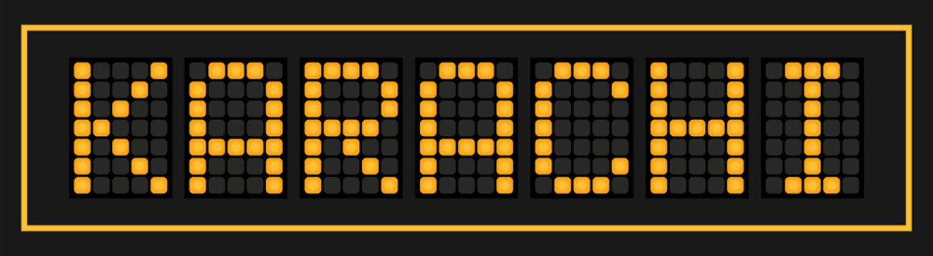 Orange color led banner in word karachi on black background