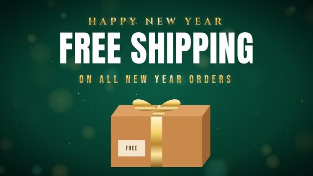 Happy New Year Free Shipping Promotion with Gift Box and Bokeh Lights
