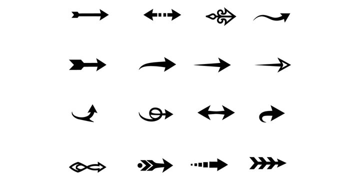 Collection of Black Arrow and Directional Symbols for Navigation and Graphic Design