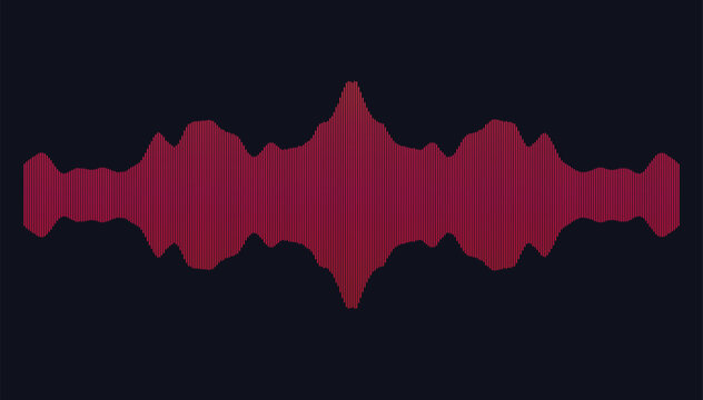 Red sound wave visualizer graphic, digital audio waveform vector illustration, soundwave frequency equalizer graphic for podcast media