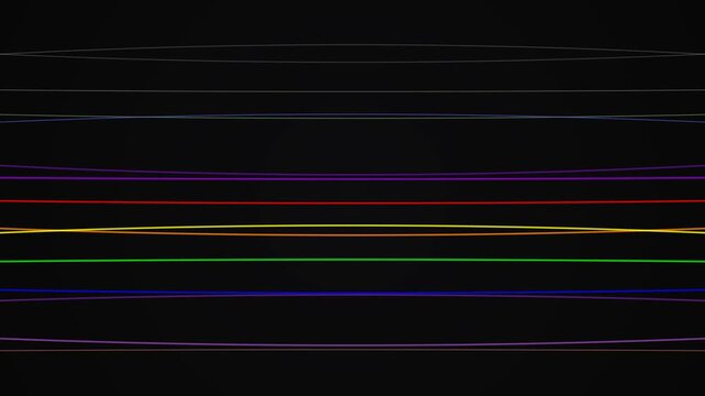 Horizontal scanline glitch effect with colorful light beams and crt monitor interference pattern