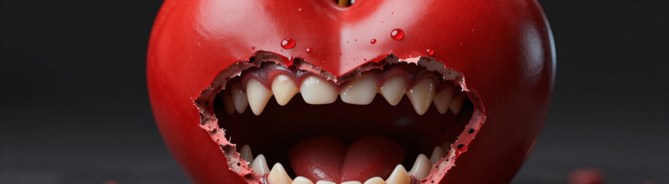 violently red heart toothy maw set dark background harsh directional lighting