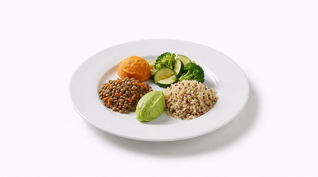 A clean collection of plant-based foods, nutritious meals, legumes, vegetables, tofu, grains, and dairy alternatives arranged for healthy lifestyle, nutrition, meal planning, and food editorial concep