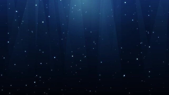 Dark Blue Background with Floating Glowing Particles and Subtle Light Rays for Motion Graphics Design