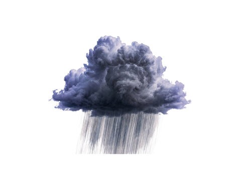 Dramatic rain cloud with heavy downpour on transparent background