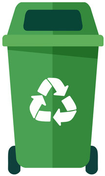 Green recycle bin vector illustration, waste sorting trash bin icon