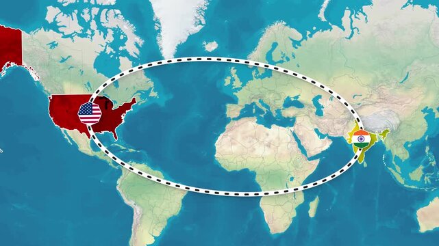 United States and India Bilateral Relationship Map Animation Footage