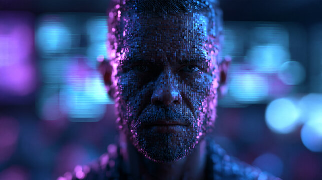 Cyberpunk Digital Human Portrait with Neon Glitch Effect