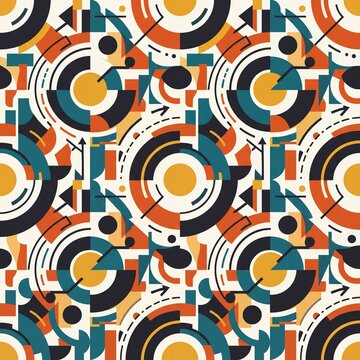 Abstract Geometric Seamless Pattern with Circles and Shapes