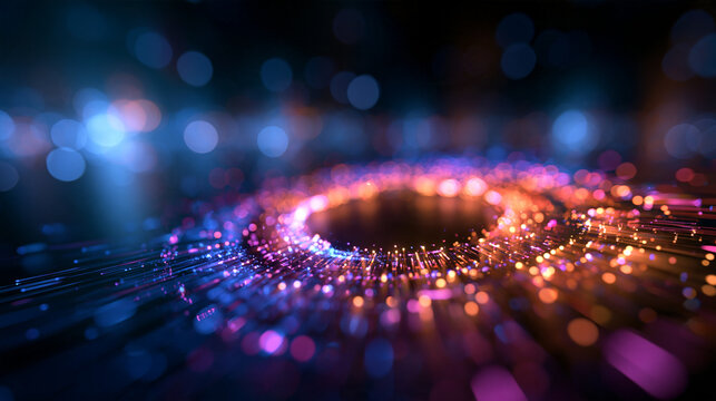 Abstract Digital Data Network Glowing Fiber Optics Ring