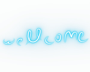 Neon welcome text transparent PNG design with glowing blue handwritten lettering for hospitality events signs greetings and modern decoration © Matrix_3x