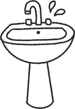 Ceramic bathroom pedestal sink with faucet line art illustration