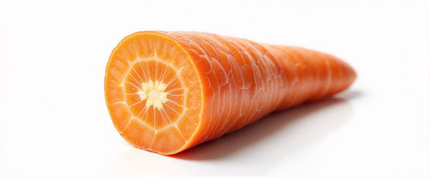 Diagonally sliced orange carrot isolated on white for recipe illustrations, healthy eating blogs, dietary guides, and culinary website graphics