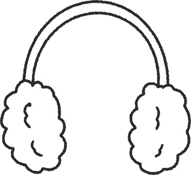 Fluffy furry winter earmuffs line art illustration