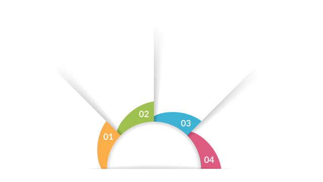Four step semi circle infographic diagram with colorful numbered segments for corporate business presentation slides and project management
