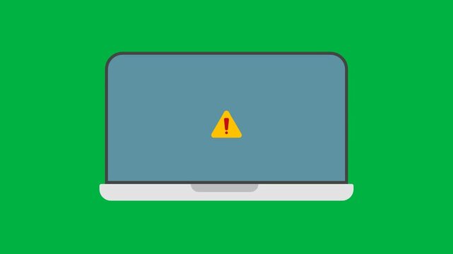 Laptop screen motion graphic with a hazard symbol. Scam and hack theme. Green screen. 4k resolutio