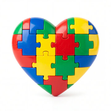 Colorful heart shape formed by interlocking puzzle pieces