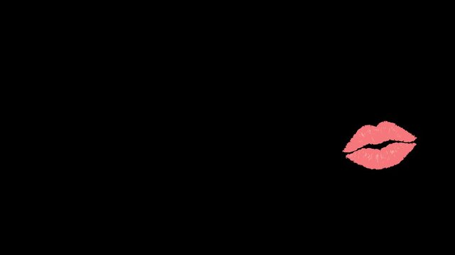 Multiple pink kiss lips appearing one by one and disappearing, playful romantic animation with transparent background alpha channel for overlays