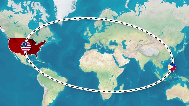Animated Map Highlighting Trans-Pacific Connection Between the US and the Philippines Footage