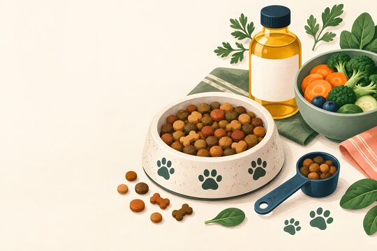Bowl of Pet Kibble with Fresh Ingredients
