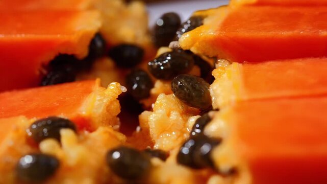 Close-Up of Fresh Sliced Ripe Papaya	