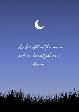 Dreamy Night Sky Background with Crescent Moon and Motivational Quote, Perfect for Wall Decor, Poster, Wallpaper, Typography, and Banner.