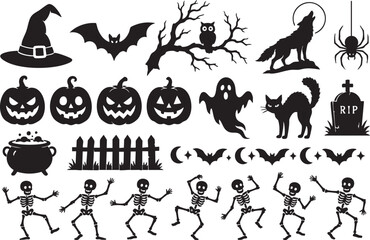 Obraz premium Spooky Halloween silhouette vector icons set isolated elements