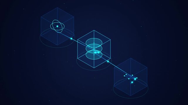 AI Implementation operating model diagram illustrating strategy, data, AI model development, deployment, business adoption - technology isometric infographics