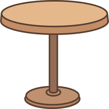 Round wooden bistro table vector illustration, wooden high table ico