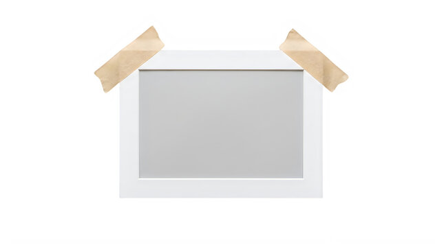 White picture frame sealed with brown tape isolated on transparent background transparent background
