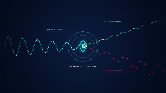 AI Guardrails concept showing AI system filtered data - vector isometric technology infographic - great for business technology presentations about AI safety
