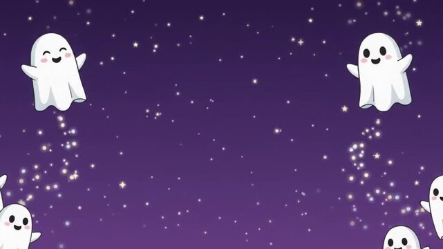 Cartoon sheet ghosts floating video border frame 4k loop for halloween.