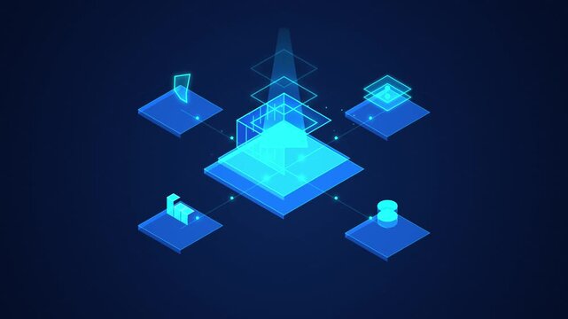 Sleek technology icons isometric futuristic infographics - Software development process isometric infographics icons vector - platform, laptop, computer, cyber security