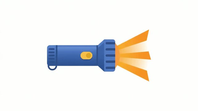 Flashlight emitting a bright beam of light is displayed against a clean white background to represent the concept of illumination, discovery, searching, and guidance in a simple graphic design style.