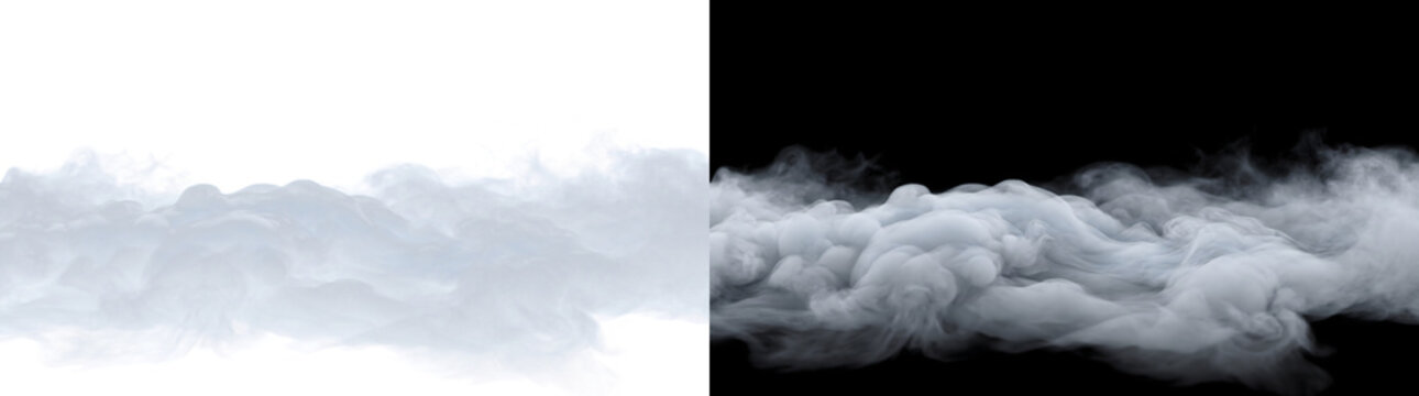 Low lying smoke layer spreading across the ground with rolling wave texture shown in PNG, Transparent and Black Background Versions for design