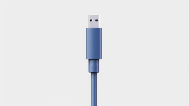 A single blue universal serial bus cable connector isolated against a plain white background studio